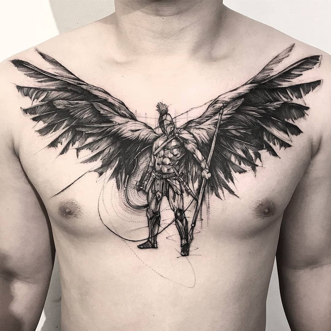 татуировки для мужчин на груди ангел фото 9