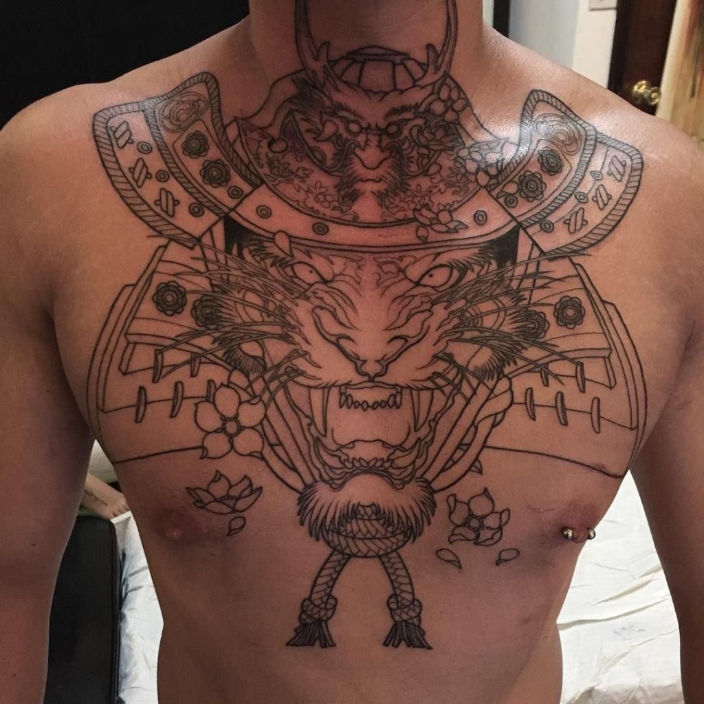 Samurai chest tattoo