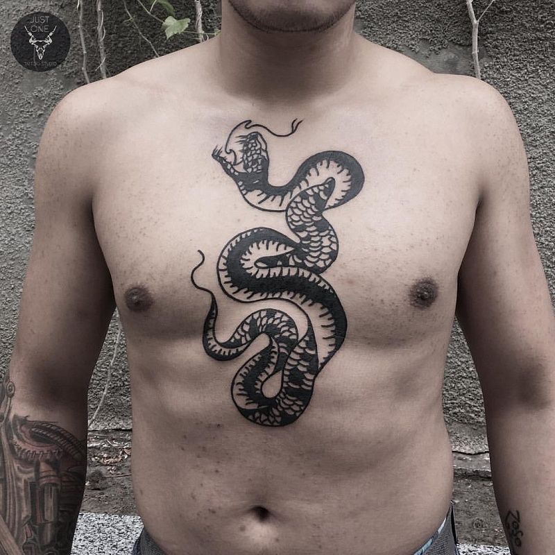 Тату змея на груди