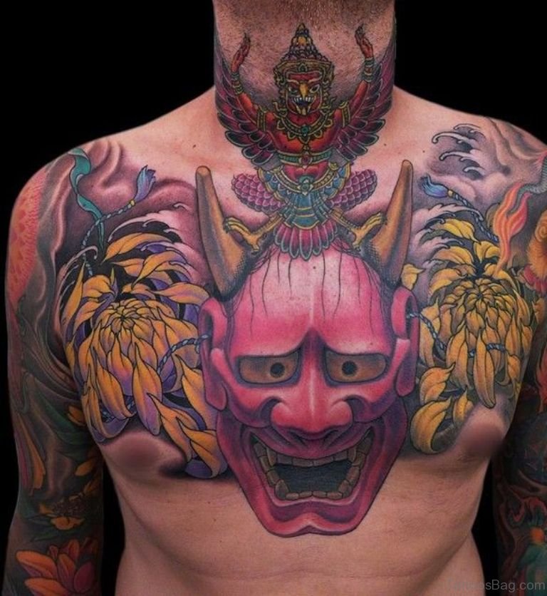 демон японский ханья тату грудь