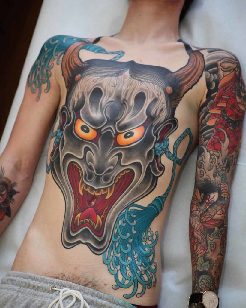 демон японский ханья тату грудь